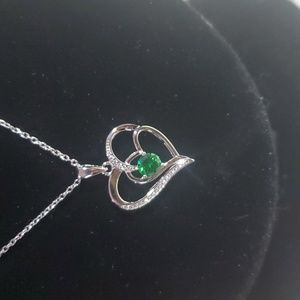 Birth Stone Double Heart Pendant in Sterling Silver Necklace